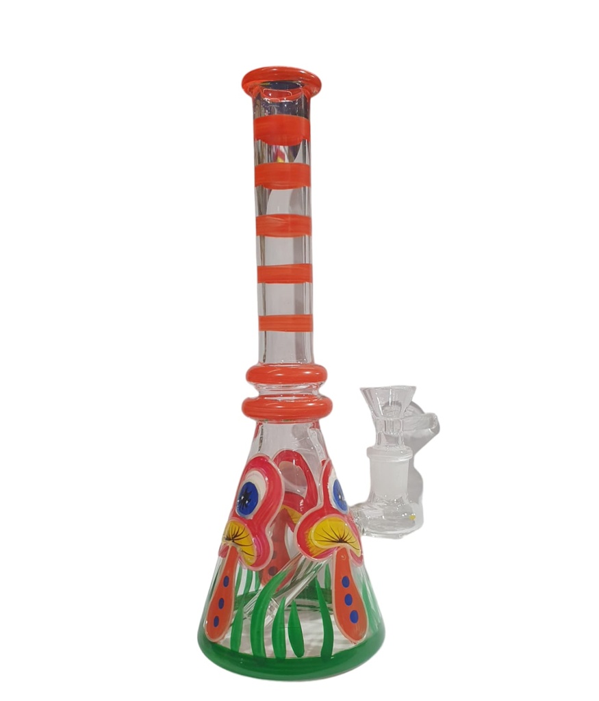 Mushroom Print Glass Bong 8'